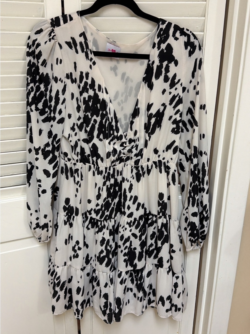 Buddy Love Black & White Tiered V-Neck Long Sleeve Dress
